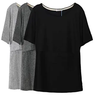 Smallshow Stillshirt Umstandstop T-Shirt Überlagertes Design Umstandsshirt Schwangerschaft Kleidung Mutterschafts Kurzarm Shirt - XXL