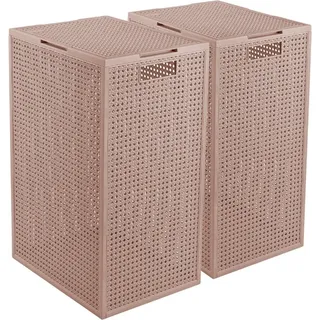 Curver Kaya Wäschekorb mit Deckel – 2er-Set – je 60 Liter – 38×29×58,5 cm – Warm Taupe – aus 70 % recyceltem Kunststoff – mit Belüf...