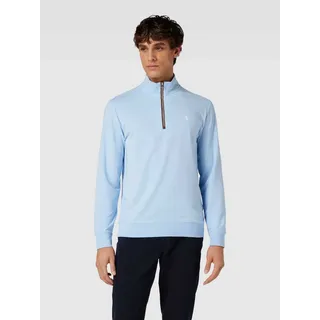 Classic Fit Troyer mit Label-Stitching, Hellblau, XXL