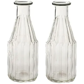 Glasflasche Shoot, Glas Vase (2er Set) - kleine Vasen, Tischdekoration, Glasvase, Blumenvase, Flaschenvase, Landhaus (Klar)