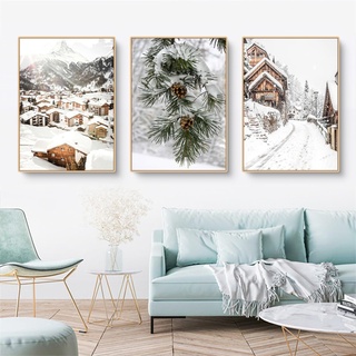 CULASIGN 3er Premium Poster Set, Moderne Natur Winter Weihnachten Wunderschöner Zeder Häuser Bilder,Leinwandbilder Wanddecor für Wohnzimmer Schlafzimmer Ohne Rahmen (21x30cm)