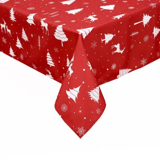 JOLLYTOP Tischdecke Weihnachten Tischwäsche abwaschbar Tischdecke mit Hirsh Wasserdicht Waschbar Tischtuch,Tafeldecke für Küche,137x274cm,Weiß
