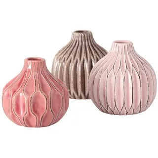 Vase im 3er Set im Shabby Chic Look aus Keramik Blumenvase Tischdekoration für Blumen und Trockenblumen Dekoratives Design - Rosa