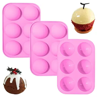 Halbkugel Silikonform 3er Set - Silikonform Kugel für Schokolade & Backen - Schokoladenform Silikon Backform Halbkugel für Mousse, Kuchen, Gelee, Pralinenform, BPA-frei,Rosa