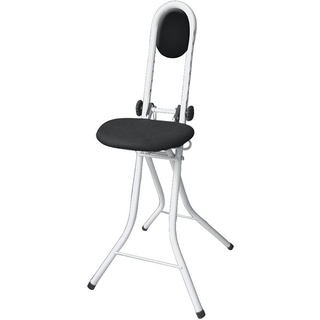 WENKO Stehstuhl Secura, höhenverstellbare Sitz- und Stehhilfe mit schwarzem Sitzkissen & Rückenkissen aus 100 % Baumwolle, belastbar bis 100 kg, standfestes Gestell aus Stahl, 47 x 91,5 x 45 cm, Weiß