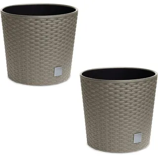 astor24 Blumentopf 2x Blumentopf Rattan Blumenkübel Pflanzentopf (Blumentopf Garten Balkon Blumen Topf Kräutertopf), montiert braun Ø 20 cm x 20 cm x 19 cm x 20 cm