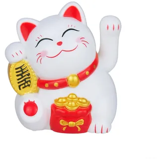 Solar Maneki Neko Winkekatze, Mini Solarbetriebene Fortune Cat Glücksbringer Mit Dem Winkenden Arm-Ausgangsanzeige-Auto-Dekor Begrüßen, 5.2 cm