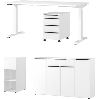 GERMANIA Büromöbel-Set Mailand, (4-St), inkl. Schreibtisch, Rollcontainer, Raumteiler und Sideboard weiß