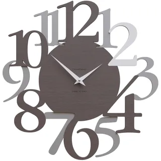 CalleaDesign Moderne Wanduhr Russell - Italienisches, große Ziffern, Dekoration für Heim und Büro, geräuschlos, Made in Italy [Aluminium, Weiß, Eiche Wenge].