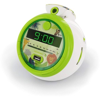 Metronic 477030 Radiowecker für Kinder, Dschungel, FM, USB, Projektion, doppelter Alarm und Sleep/Snooze-Funktionen, Batterien zur Speicherung der Uhrzeit, Dschungel/Grün
