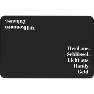 Tassenbrennerei Fußmatte - Herzlich Willkommen - Herd aus. Schlüssel. Licht aus. Handy. Geld. - Türmatte mit Spruch lustig - rutschfest & Waschbar