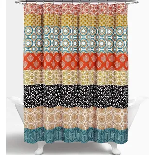 Lush Decor Bohemian-Streifen-Duschvorhang, 183 x 183 cm (B x L), Türkis und Orange, Bezauberndes und auffälliges buntes Design, perfekt für Boho-Badezimmer-Dekor
