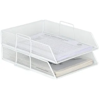 EasyPAG 2 Stück A4 Stapelbar Metall Büro Schreibtisch Organizer Dokumentenhalter Aktenablage Zeitschriftenhalter Briefablage Papier Magazin Organisator,Weiß