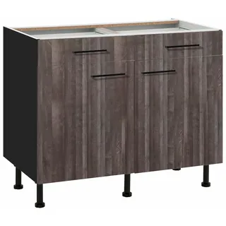 Unterschrank WIHO KÜCHEN "Nisos", braun (front: aberdeen dunkel, korpus: schwarz), B:100cm H:86,5cm T:58cm, Schränke, Unterschrank, 100 cm breit, Soft-Close in Schubladen, verstellbare Füße, ohne Platte
