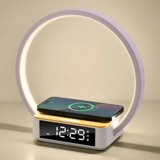 Nachttischlampe mit Ladefunktion,Touch Dimmbar LED Tischlampe mit wecker | Nachtlicht mit tageslichtwecker,10W Wireless Charging,Uhranzeige,Snooze Function, 3 stufige Helligkeit für Schlafzimmer