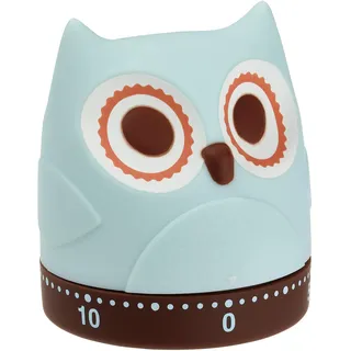 TFA Dostmann 38.1039 EULE Küchen-Timer, mechanisch, Eieruhr lustig, Retro, Gummierter Kunststoff, L 61 x B 61 x H 71 mm, Hellblau-braun
