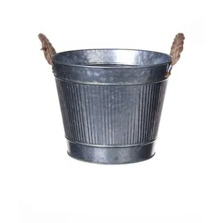 INNA-Glas Runder Übertopf BIMETO mit Griffen, Zink, Silber, 18,5cm, Ø22,5cm