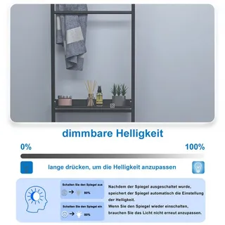 Aica Sanitär Badspiegel Badspiegel mit LED Beleuchtung Badezimmerspiegel rahmenlos Dimmbar 120 cm x 80 cm