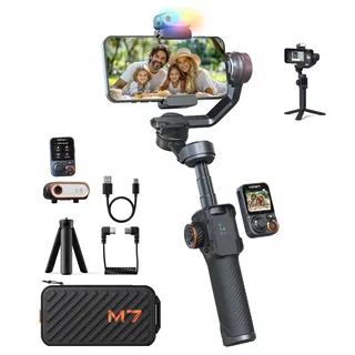 hohem iSteady M7 Gimbal Stabilisator für iPhone, 3-Achsen-Telefon-Gimbal mit magnetischem IA-Tracker-Fülllicht, abnehmbare Touchscreen-Fernbedienung, Stange
