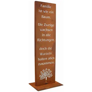 Rostikal Gartenschild Familie 55 cm Edelrost Gartendeko Geschenk wetterfest | Familienspruch mit Lebensbaum aus Cortenstahl - rostige Rostdeko, Landhaus-Stil, Spruchtafel für drinnen und draußen