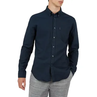 Ben Sherman Herren Hemd mit langen Ärmeln, Oxford-Gewebe, Knopfleiste, Dunkelblau - 4XL