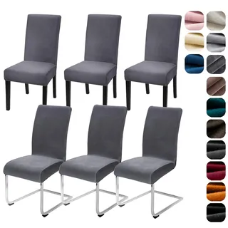 Alishomtll Stretch Samt Stuhlhussen 6er Set Stuhlbezug Schwingstuhl Grau | Elastische Stuhlhussen Schwingstuhl Stuhlbezug Universal hussen für stühle Waschbare Esszimmerstühle Bezug Küche Hochzeit