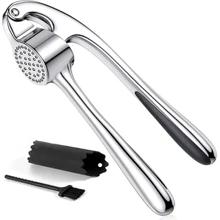 Hochwertige Knoblauchpresse aus Edelstahl, verbessern Sie Ihr kulinarisches Erlebnis mit unserem Knoblauchzerkleinerer, Zerkleinerer und Schäler, spülmaschinenfest und rostbeständig (Silber)