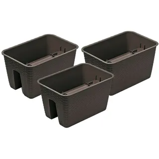 PROSPERPLAST Geländertopf Ratolla Railing 3-er Set (Rechteckig, Braun, 396x272x225 mm)