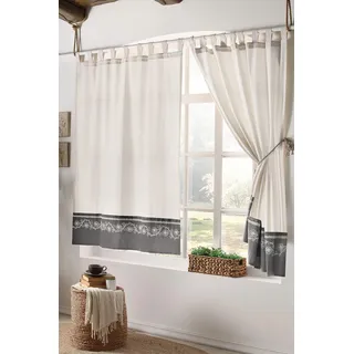 Stanley Hamilton Hisar Vorhänge, Schlaufenband, Raumverdunkelung, handbestickt, Landhaus-Kollektion, erhältlich in 4 Tropfen, Baumwolle, Naturbeige/Grau, W 66.1" x L 89.8" (30 Panels)