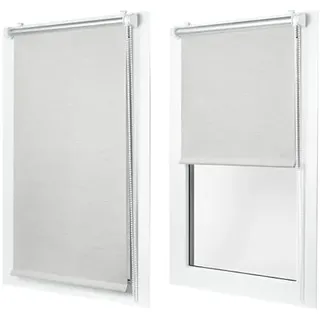 MakoStyl Rollos für Fenster Ohne Bohren - Verdunklungsrollo Ecru 125 cm Breite x 120 cm Höhe - Doppelrollo Klemmfix Ohne Bohren - Fenster Rollos für Innen 100% Blackout - Verdunkelnd Duo Rollo