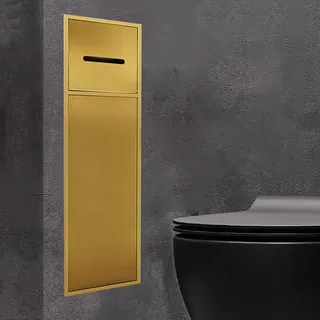 Minglez Toilettenpapierhalter Unterputz Einbau-WC-Bürstenhalter mit Integriertem Toilettenpapierspender, Flächenbündige Wandnische für Bad/Dusche/WC, Versteckter Kleiner Medizinschrank(Gold)