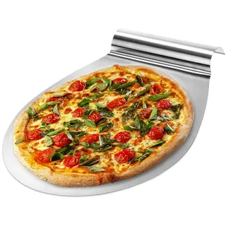 com-four® Pizzaschieber aus rostfreiem Edelstahl - Tortenhebe-Blech mit Griffmulde - Kuchen- und Pizzaheber - Pizzaschaufel bis zu Ø 26 cm