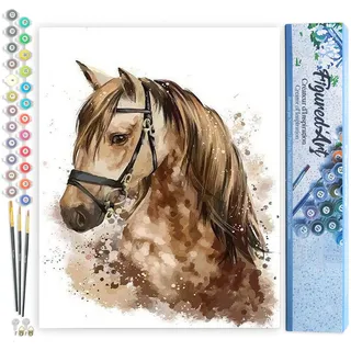 Figured'Art Malen Nach Zahlen Erwachsene Braunes Pferd - Paint by Numbers Basteln DIY Bastelset 40x50cm ohne Holzrahmen