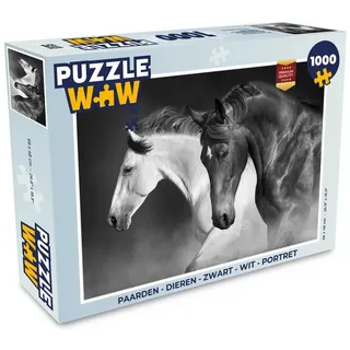 MuchoWow Puzzle Pferde - Tiere - Schwarz - Weiß - Porträt, 1000 Puzzleteile, Foto-Puzzle, Bilderrätsel, Puzzlespiele, Klassisch schwarz 48 cm x 68 cm x 2 cm | Querformat
