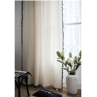 Vorhang Bohemian Quaste Baumwolle Leinen Vorhang reines Weiß durchscheinend Küche Gardinen Schlafzimmer Vorhang1 Stück (B 150 cm x H 260 cm)