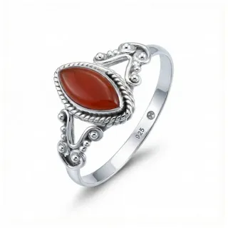 mantraroma Silberring NOBALA aus 925 Silber mit Karneol (Ring mit Schmuckbeutel), Damenring aus 925er Silber orange 62
