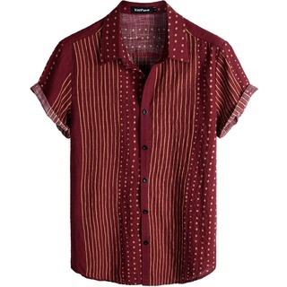 VATPAVE Herren Sommer Tropische Hemden Kurzarm Aloha Hawaii Hemden Klein Weinrot