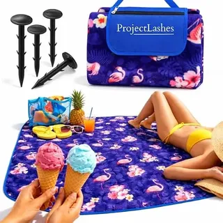 ProjectLashes Picknickdecke Flamingo 200x200 cm | Wasserdichte Picknickdecke 200x200 cm mit Fleece, Isolierung und Tragegriffen