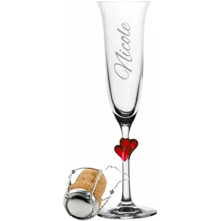 4youDesign Sektglas mit roten Herzen im Stiel – mit Namensgravur – romantischer Sektkelch zum Geburtstag – Geschenkidee zum Valentinstag oder Jahrestag