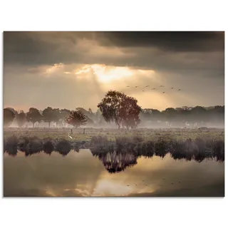 Glasbild ARTLAND "Der Herbst in seiner stillen Einsamkeit" Bilder Gr. B/H: 60 cm x 45 cm, Glasbild Gewässer Querformat, 1 St., beige (natur) Glasbilder in verschiedenen Größen