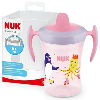 NUK Trainer Cup Trinklernbecher, auslaufsicherer Becher mit weichem Trinkschnabel & ergonomischen Griffen, 6+ Monate, 230 ml BPA-frei, rosa