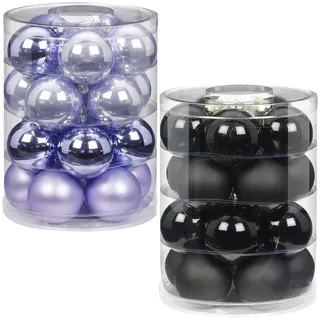 Inge Glas Magic 40 Weihnachtskugeln im Set | Echtglas-Christbaumkugeln in besonderen Farben | Hochwertiger Christbaumschmuck (Purple Passion | lila mit schwarz)