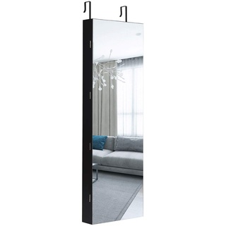 DREAMADE Schmuckschrank Spiegelschrank mit LED-Beleuchtung, LED Spiegelschrank Wandmontierend, Standregal mit Spiegel (Schwarz)