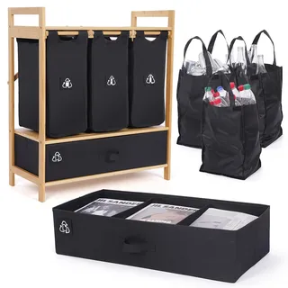 Mülleimer Küche 4 Fächer - Mülltrennsystem 4fach - Küchenmülleimer | MY FAT GORILLA Küchen Mülleimer - Mülltrennsysteme für PET, Glas, Dosen & Altpapier - Mülltrennsystem Küche (Schwarz)