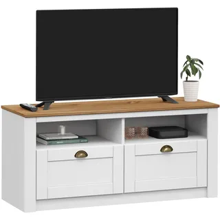 IDIMEX TV Lowboard Bolton aus massiver Kiefer in weiß/braun, TV Bank mit 2 Schubladen, praktische TV Kommode mit Muschelgriffen, TV Möbel im Landhausstil