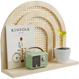 Sumbame Natürliches Rattan-Wandregal, handgefertigt, gewebt, Hängeregale für die Wand, rustikales Bauernhaus, Boho-Regal zur Aufbewahrung, dekoratives gewölbtes Wandregal für Kinderzimmer,
