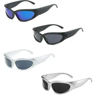 YQBFTC 4 Stück Umlaufende Sonnenbrillen mit UV400 Schutz,Y2K Wraparound Sport-Sonnenbrillen,Punk Randlose Brille Stilvolle Polarisierte Ovale Sonnenbrillen für Damen Herren Laufen,Radfahren,Angeln