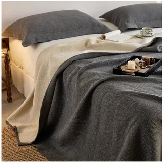 GBHMJU Tagesdecke 240x260cm Bettüberwurf 20% Leinen 80% Baumwolle Decke Steppdecke 3 Teilig Doppelbett Gesteppt Bettdecke Vielseitige Wohndecke mit 2 Kissenbezug(Gray A)