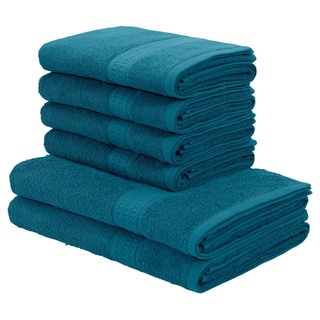my home Handtuch Set Juna, Duschtücher, Handtücher, Walkfrottee (Set, 6-St), Handtuch-Set, mit Bordüre, Handtücher in Uni-Farben, 100% Baumwolle blau