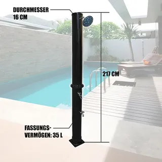 Solardusche 35 Liter Gartendusche mit integrierter Fußdusche, Einhandmischer & flexiblem Duschkopf - Schwarz